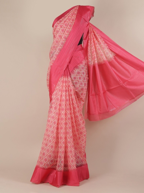

Pothys Cream-Coloured & Pink Jute Silk Woven Design Saree