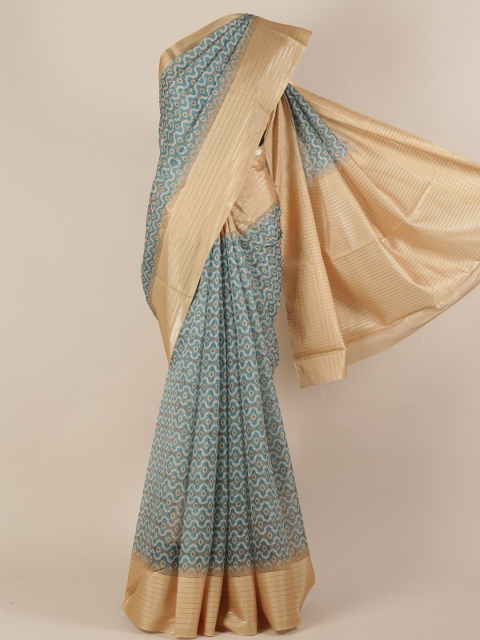 

Pothys Blue Printed Jute Silk Saree