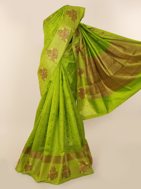 

Pothys Green & Brown Jute Silk Woven Design Saree