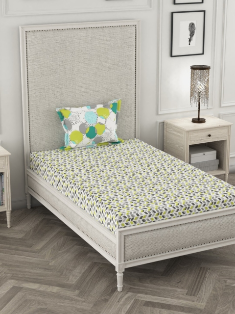 

Portico New York White & Grey Printed 144 TC Single Bedsheet With 1 Pillow Cover