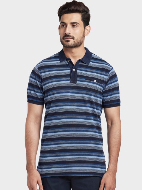 

ColorPlus Men Blue Striped Polo Collar T-shirt