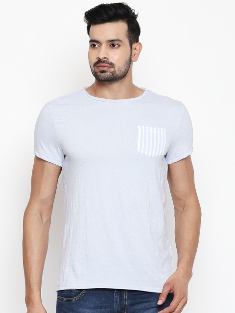 

People Men Blue Solid Round Neck Pure Cotton T-shirt