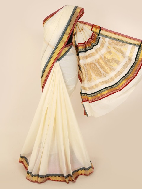 

Pothys Off-White Solid Pure Cotton Saree