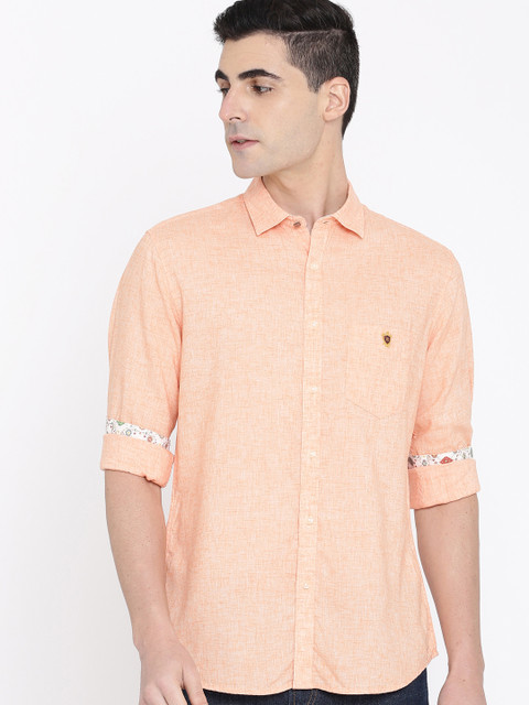 

True Blue Men Orange Regular Fit Solid Casual Shirt