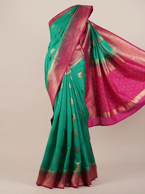 

Pothys Green & Pink Jute Silk Woven Design Saree