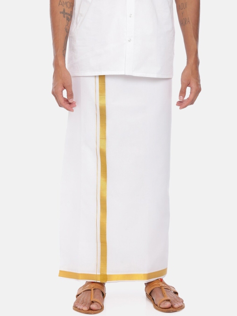 

UATHAYAM Men White & Gold-Toned Solid Dhoti