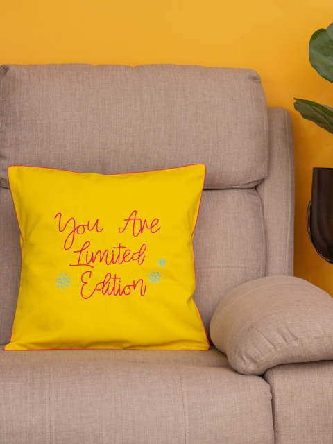 

BandBox Yellow & Pink Embroidered Square Cushion Cover