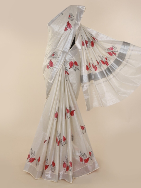 

Pothys Off-White & Red Pure Cotton Printed Kasavu Saree