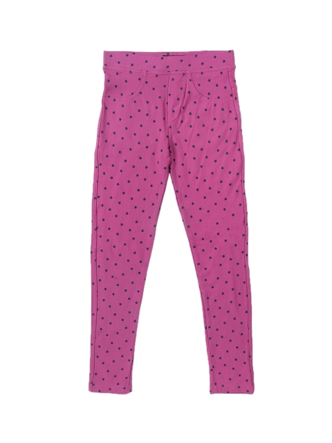 

KLOTTHE Girls Magenta-Pink & Blue Printed Skinny Fit Jeggings