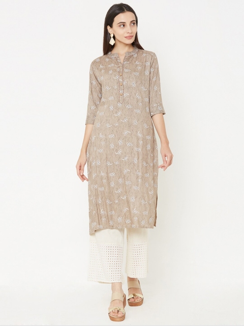 

FASHOR Women Beige Printed Straight Kurta