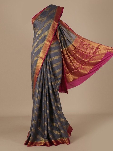 

Pothys Grey Printed Poly Chiffon Saree