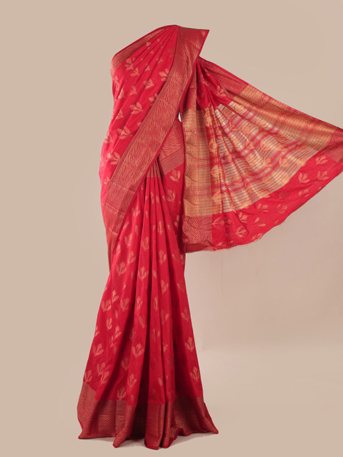 

Pothys Red Woven Design Jute Silk Saree
