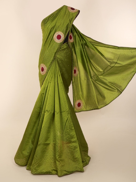 

Pothys Green Embroidered Jute Silk Saree