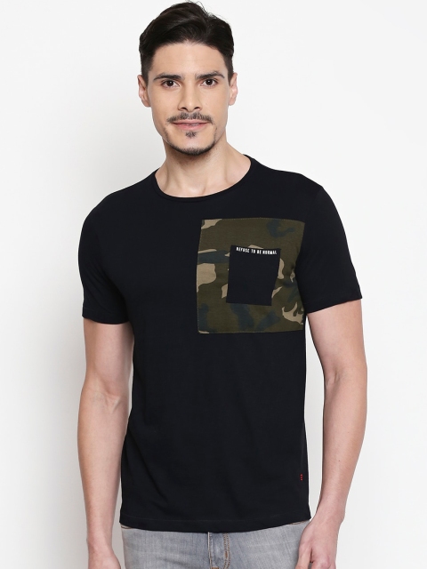 

People Men Black Solid Round Neck Cotton T-shirt