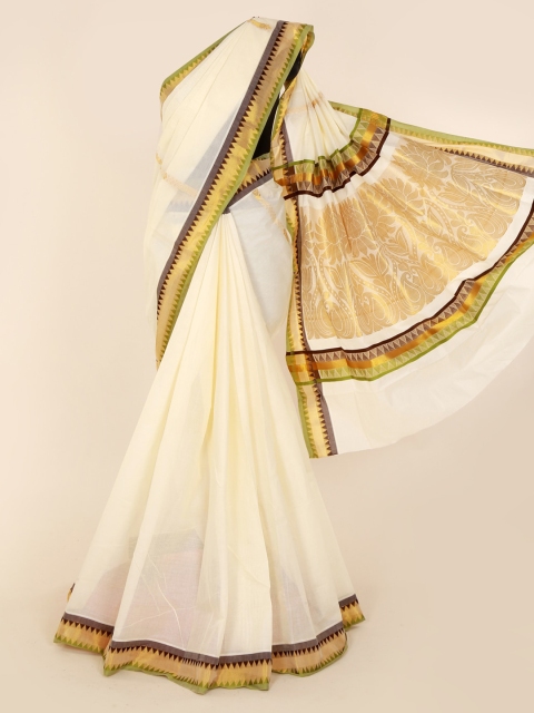 

Pothys Off-White Solid Pure Cotton Saree