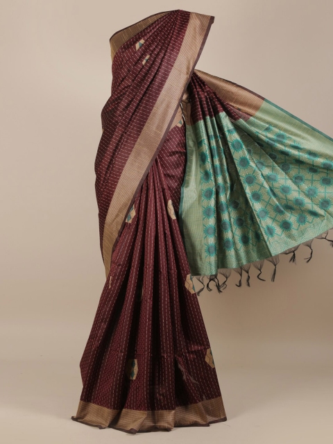 

Pothys Brown Checked Jute Silk Saree