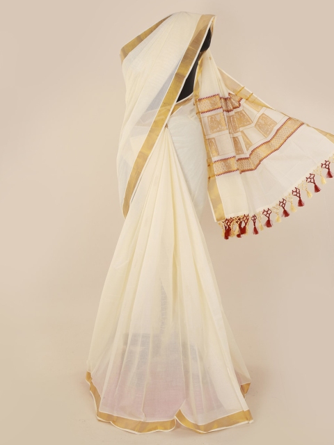 

Pothys Off-White Solid Pure Cotton Saree