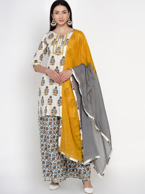 

Yuris Women White & Grey Printed Kurta with Palazzos & Dupatta