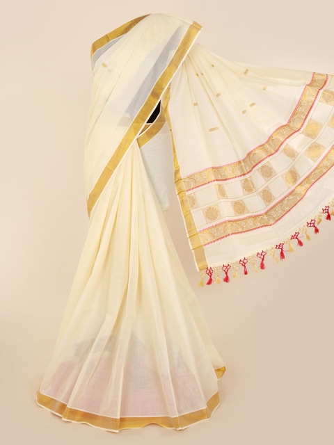

Pothys Off-White & Gold-Toned Pure Cotton Woven Design Saree