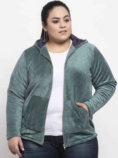 

plusS Women Green Self Design Padded Jacket