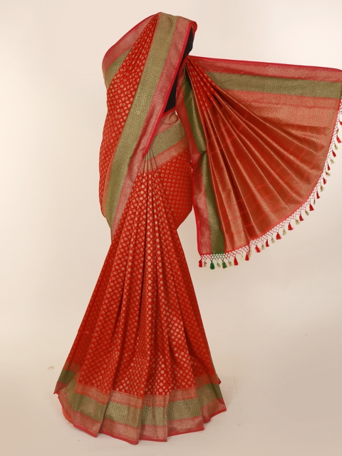 

Pothys Red Art Silk Checked Banarasi Saree