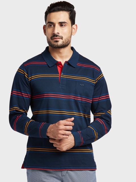

ColorPlus Men Navy Blue Striped Polo Collar T-shirt