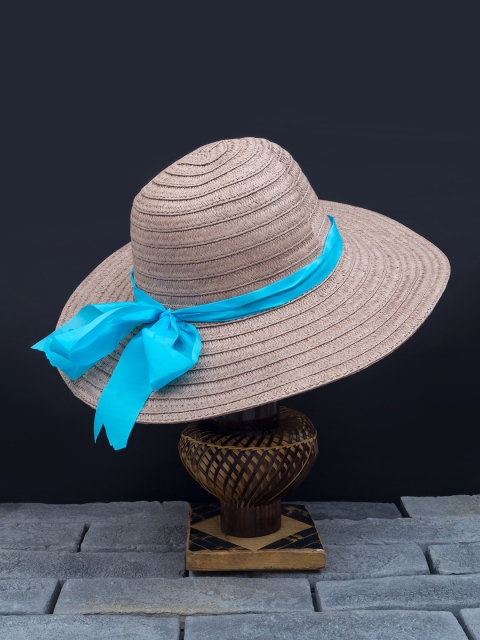 Golden Peacock Women Coffee Brown & Blue Woven-Design Sun Straw Hat