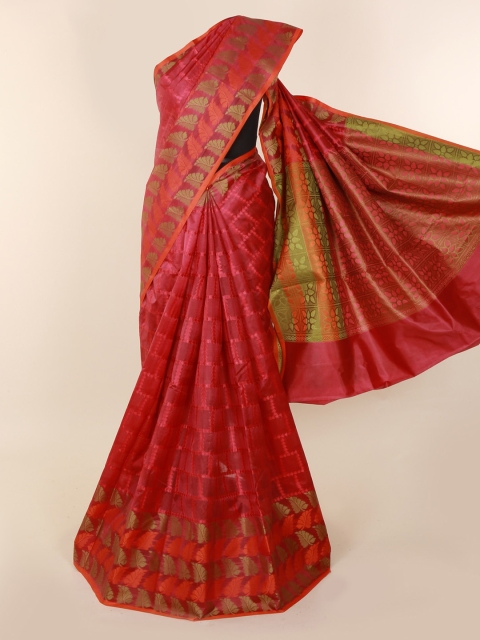 

Pothys Magenta & Green Jute Silk Woven Design Tussar Saree