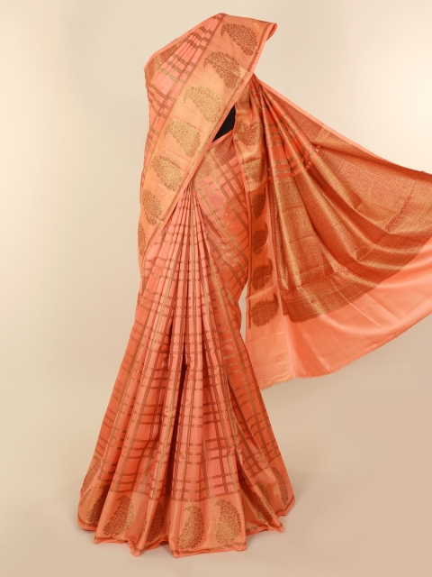 

Pothys Orange & Gold-Toned Jute Silk Woven Design Tussar Saree