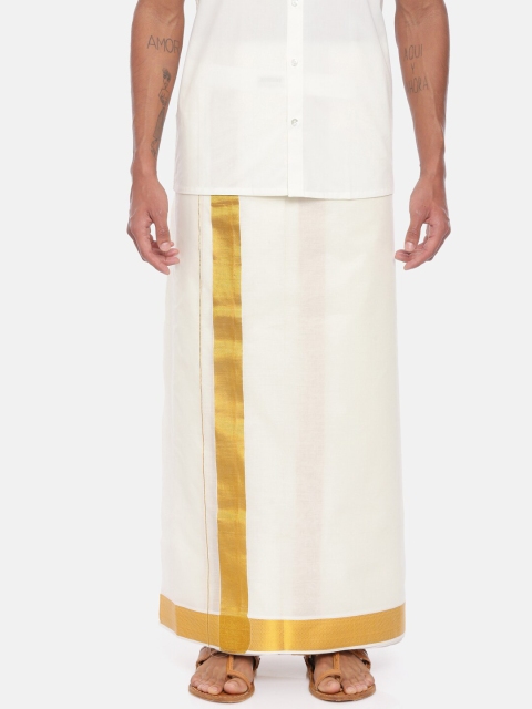 

UATHAYAM Men Cream-Coloured & Gold Coloured Solid Dhoti