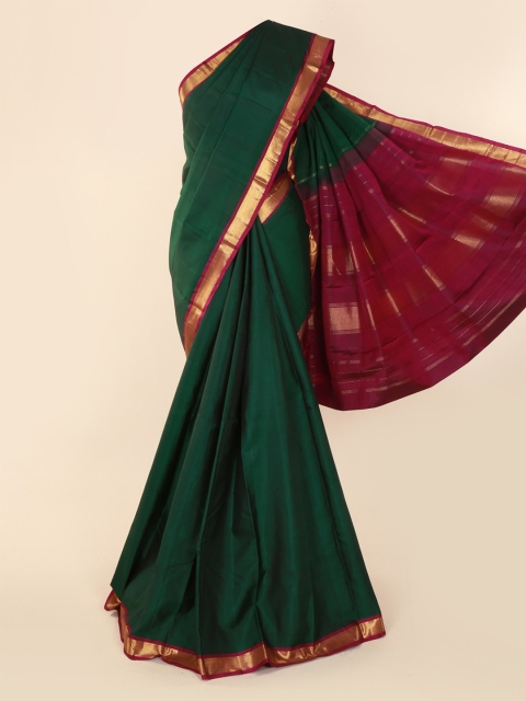 

Pothys Green & Red Pure Silk Solid Kanjeevaram Saree