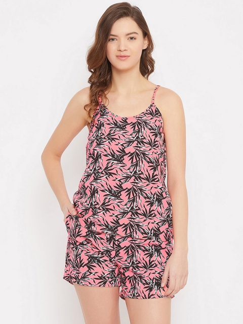 

Clovia Women Pink Floral Printed Night suit