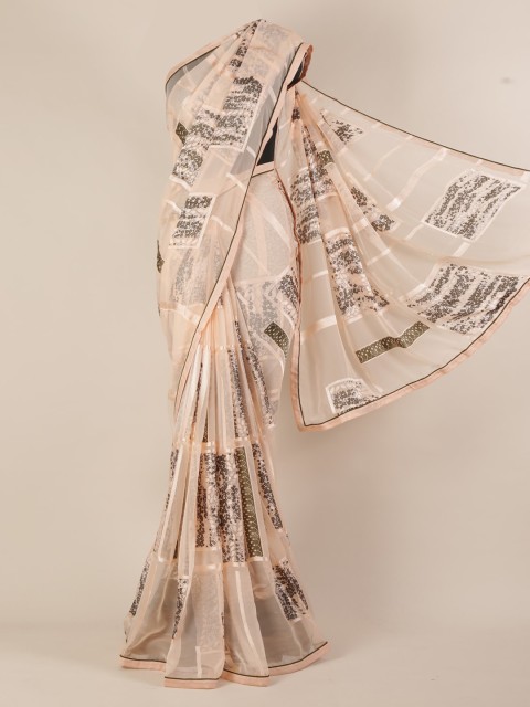 

Pothys Beige & Olive Green Pure Chiffon Printed Saree