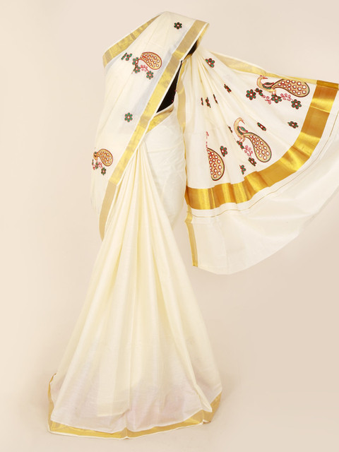 

Pothys Off-White Embroidered Pure Cotton Saree