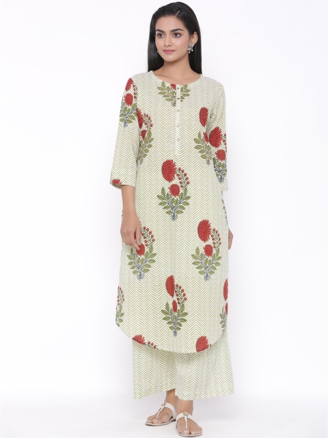 

fabGLOBAL Women Maroon & Green Printed Kurta with Palazzos & Dupatta