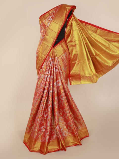 

Pothys Orange & Gold-Toned Pure Silk Woven Design Kanjeevaram Saree