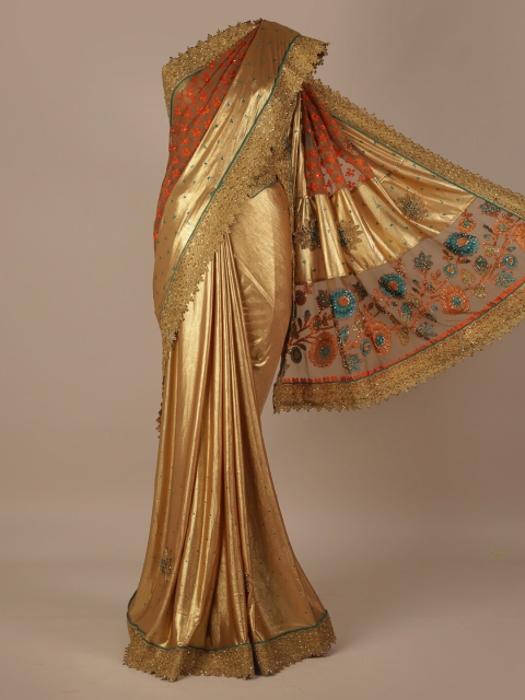 

Pothys Gold-Toned Embroidered Jute Silk Saree