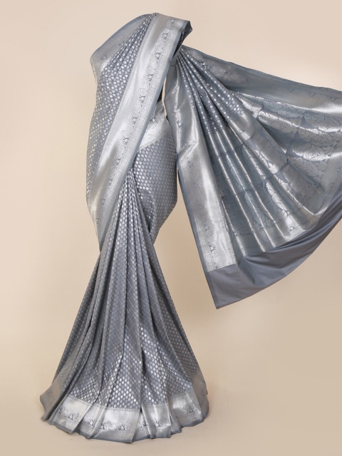 

Pothys Silver-Toned Art Silk Checked Banarasi Saree