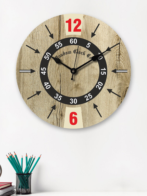 

RANDOM Brown & Black Rustic Roullette Wooden Analogue Wall Clock
