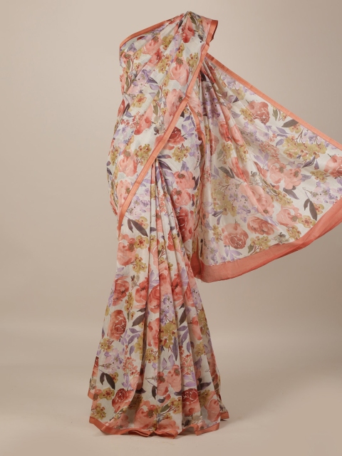 

Pothys Beige & Blue Jute Silk Floral Printed Saree