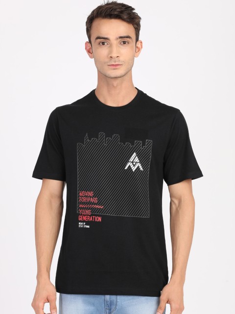 

ANTHEM Men Black Printed Cotton Round Neck T-shirt