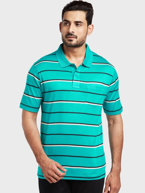 

ColorPlus Men Green Striped Polo Collar T-shirt