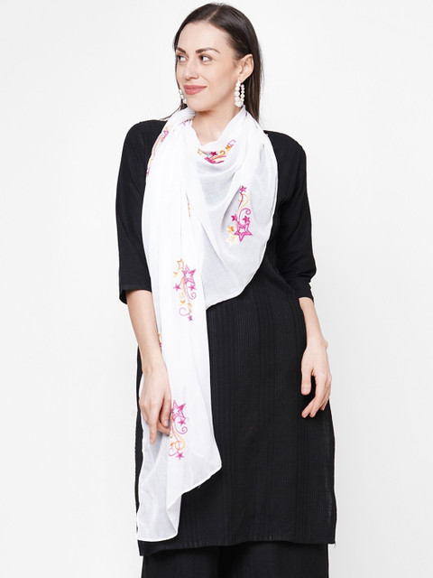 

Get Wrapped Women White & Pink Embroidered Scarf