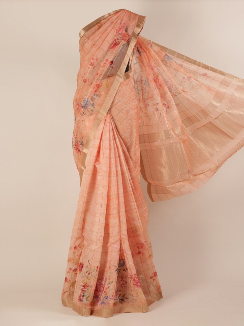 

Pothys Peach-Coloured Woven Design Jute Silk Saree