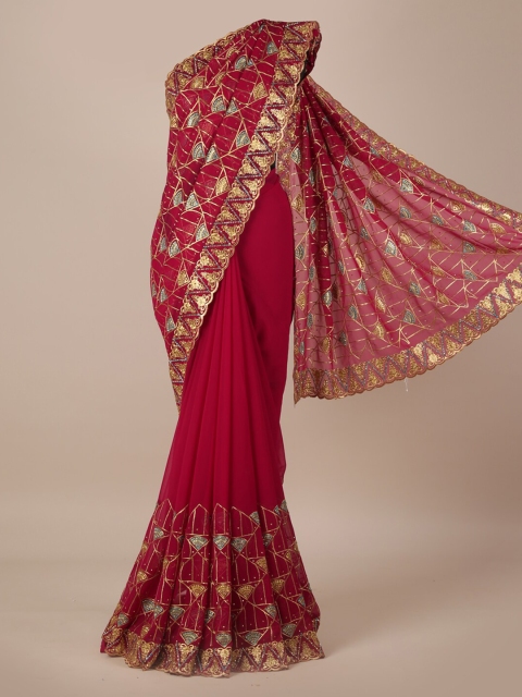 

Pothys Magenta Embellished Poly Georgette Saree
