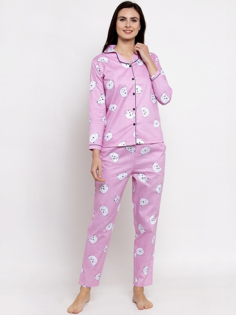 

Claura Women Pink & White Printed Sustainable Night Suit