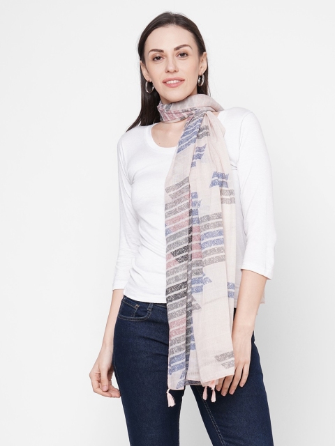 

Get Wrapped Women Pink & Grey Printed Scarf Tasselled Border