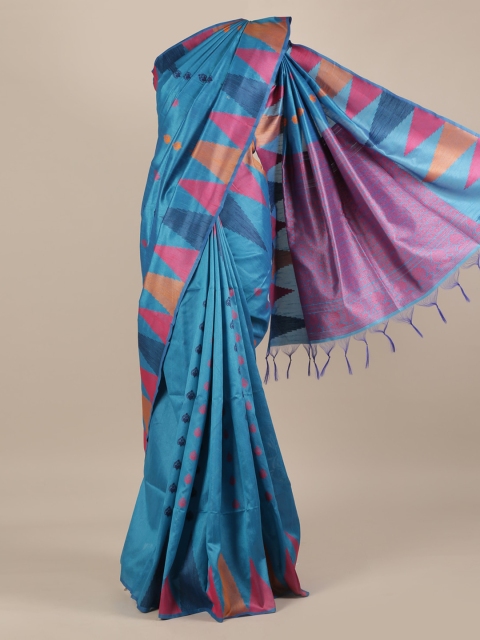 

Pothys Blue Woven Design Jute Silk Saree