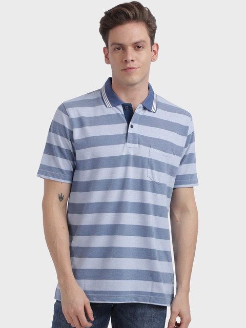 

ColorPlus Men Blue Striped Polo Collar T-shirt