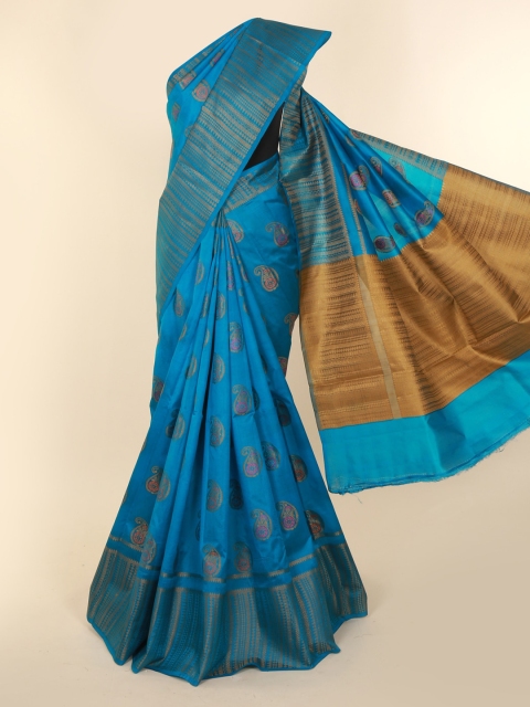 

Pothys Blue & Gold-Toned Jute Silk Woven Design Tussar Saree